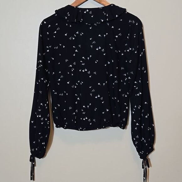 PAIGE Abelie Surplice Wrap Top XS Long Sleeve Black White Floral Rayon Ruffled - Picture 6 of 16